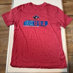 Rudis OKUSA Jr Womens‎ Wrestling T Shirt Red Cowboy Logo Short Sleeve Tee Size L